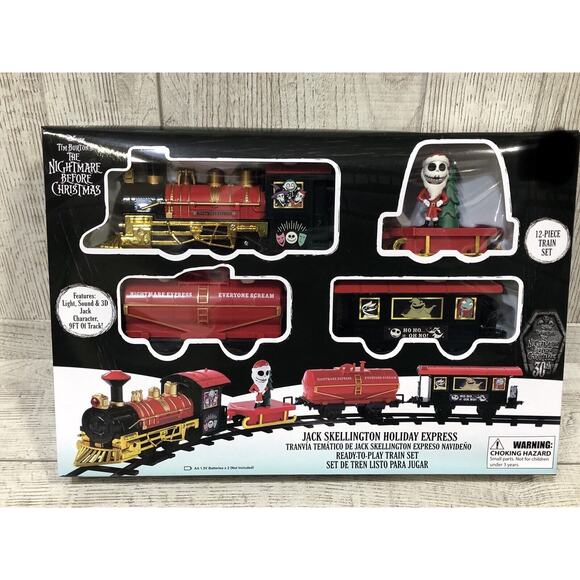 Jack Skellington Holiday Christmas Train Set, Battery Powered New In Box 12 Pc - Picture 2 of 7